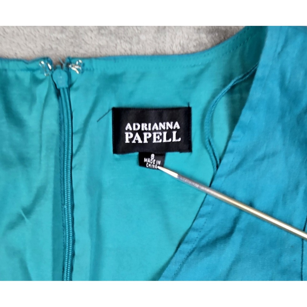 Adrianna Papell Teal Shutter Pleat Sheath Dress Size 8 Lined Linen Blend - Picture 3 of 9
